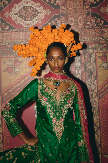 Green Soft Silk Sharara Set