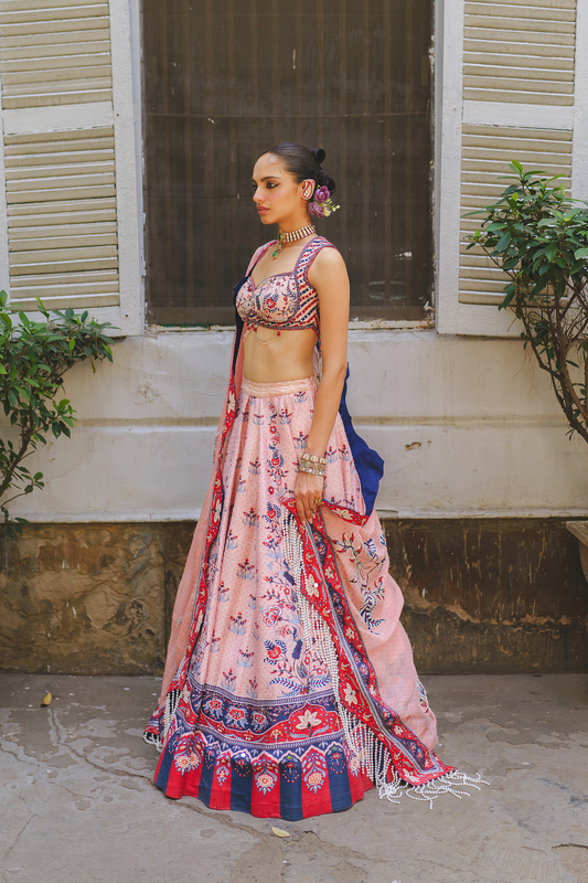 Soft pink bandhani lehenga set