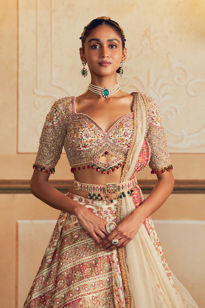Ivory jacquard banarasi lehenga set