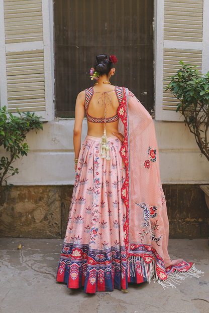 Soft pink bandhani lehenga set