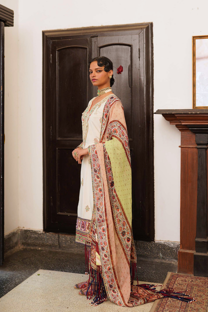 Ivory long kurta farsi salwar dupatta set