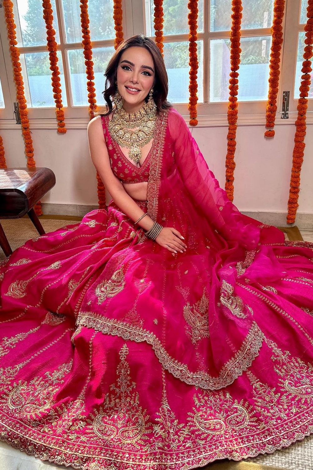 Simran Sethi Bedi in Gulafsha Lehenga