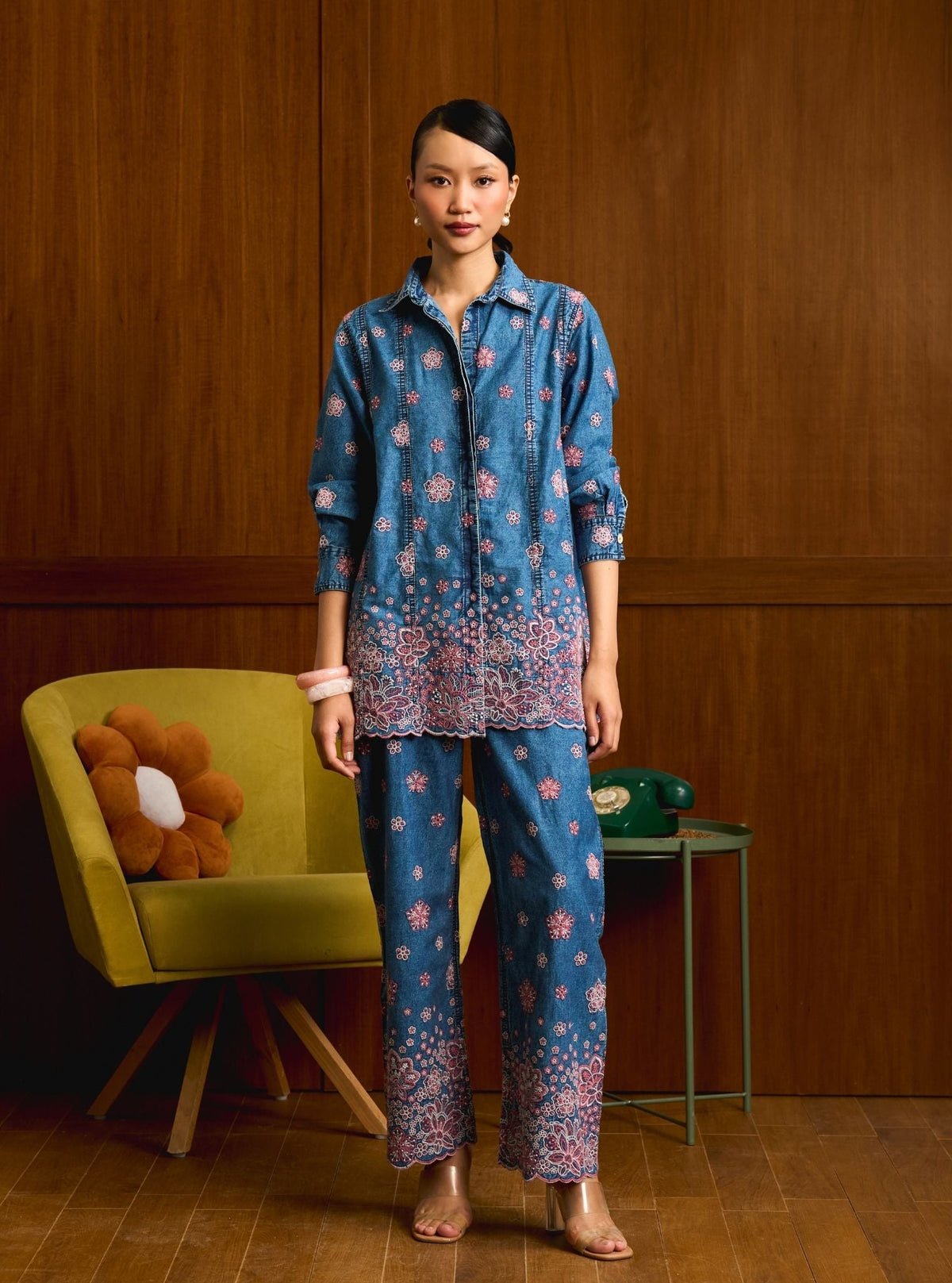 Taneira Denim Pink Shirt Set