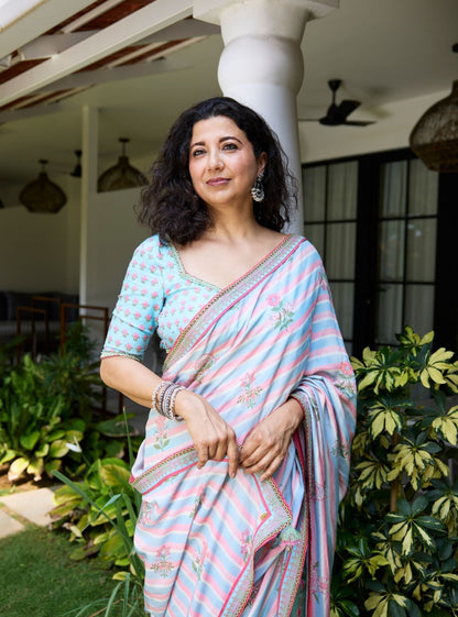 Rava Lawn Printed Green Saree