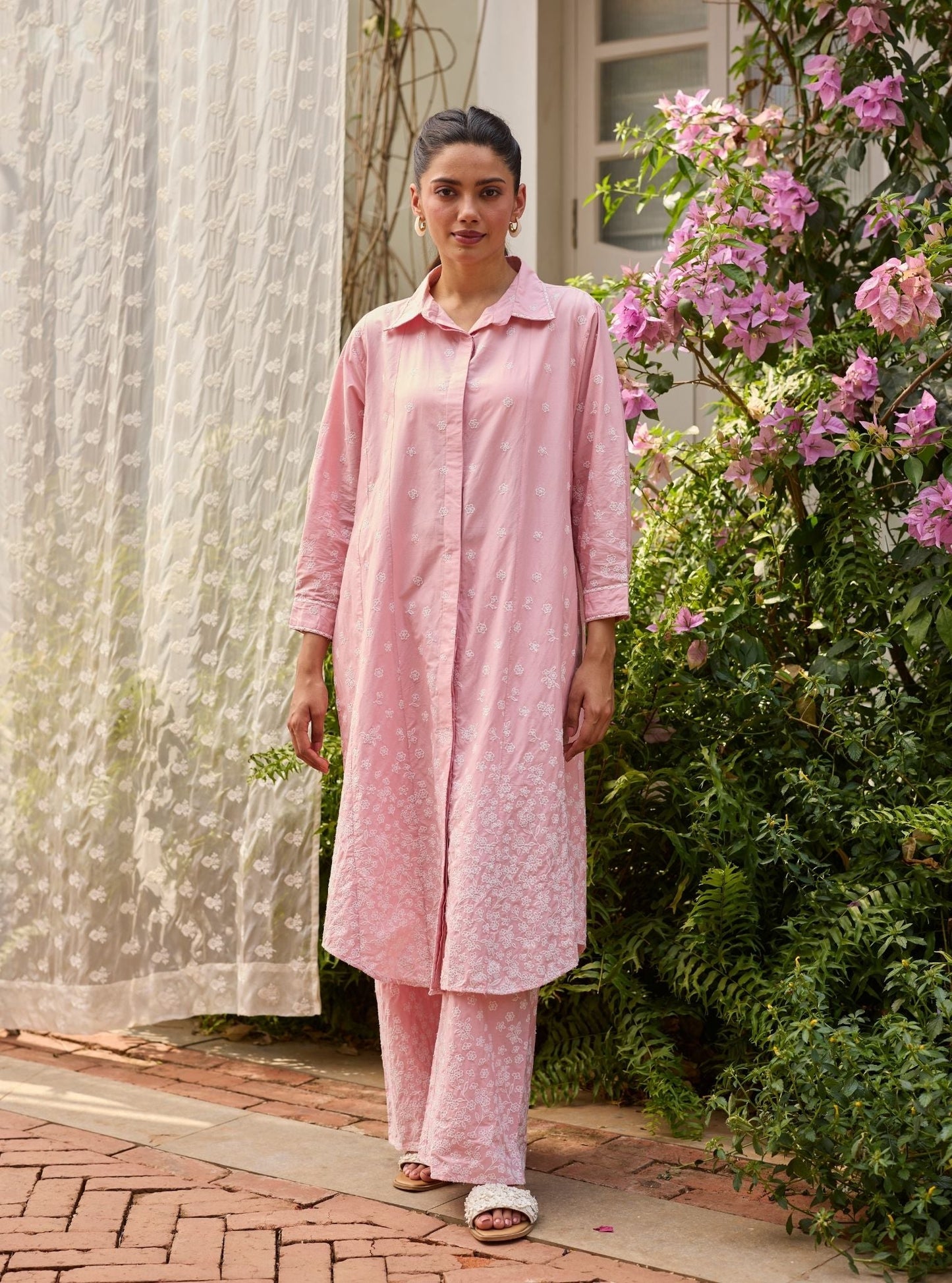 Sahana Supima Cotton Pink Long Shirt Co-ord Set