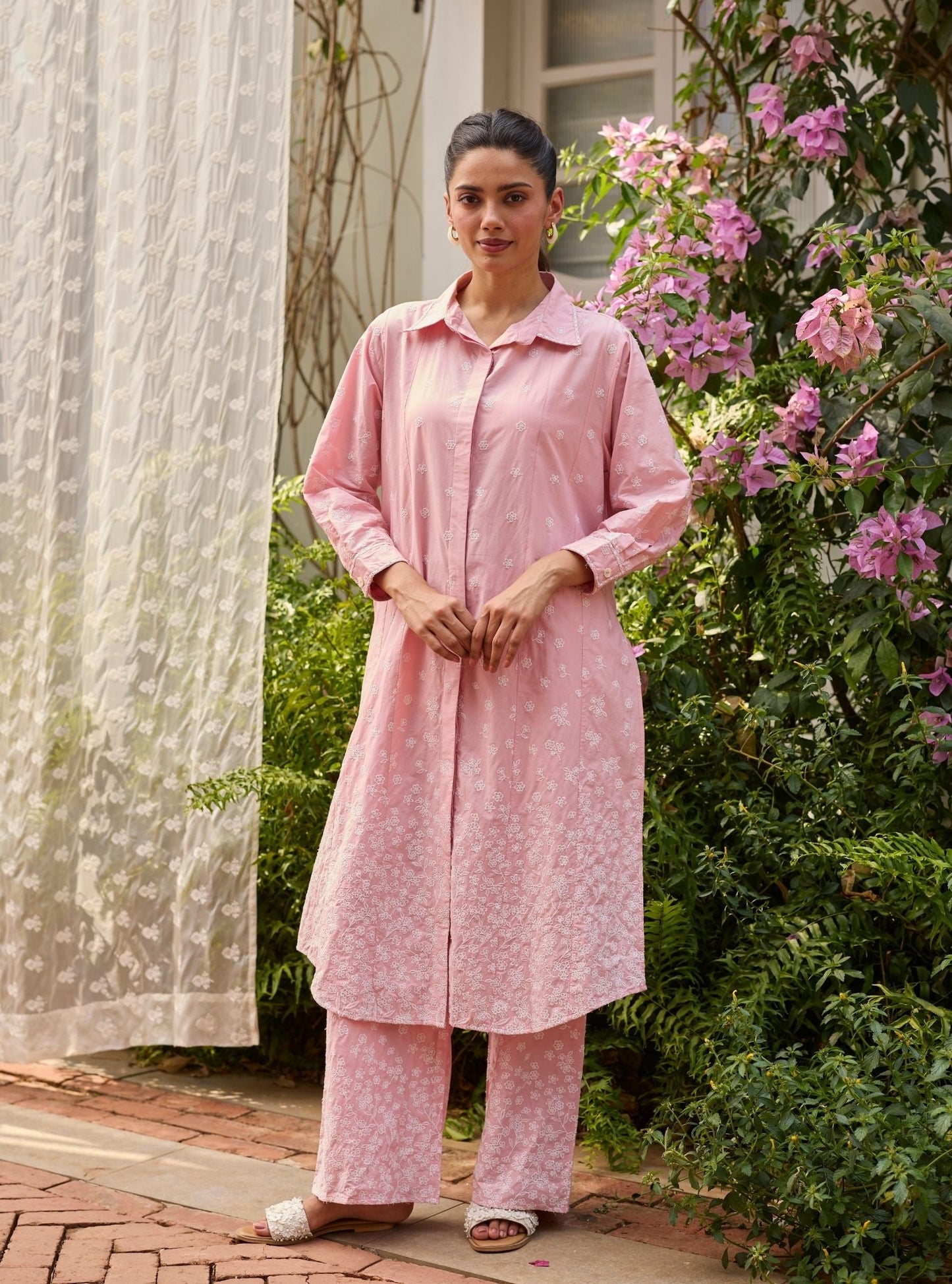 Sahana Supima Cotton Pink Long Shirt Co-ord Set