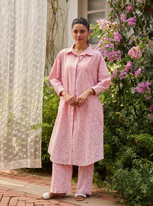 Sahana Supima Cotton Pink Long Shirt Co-ord Set