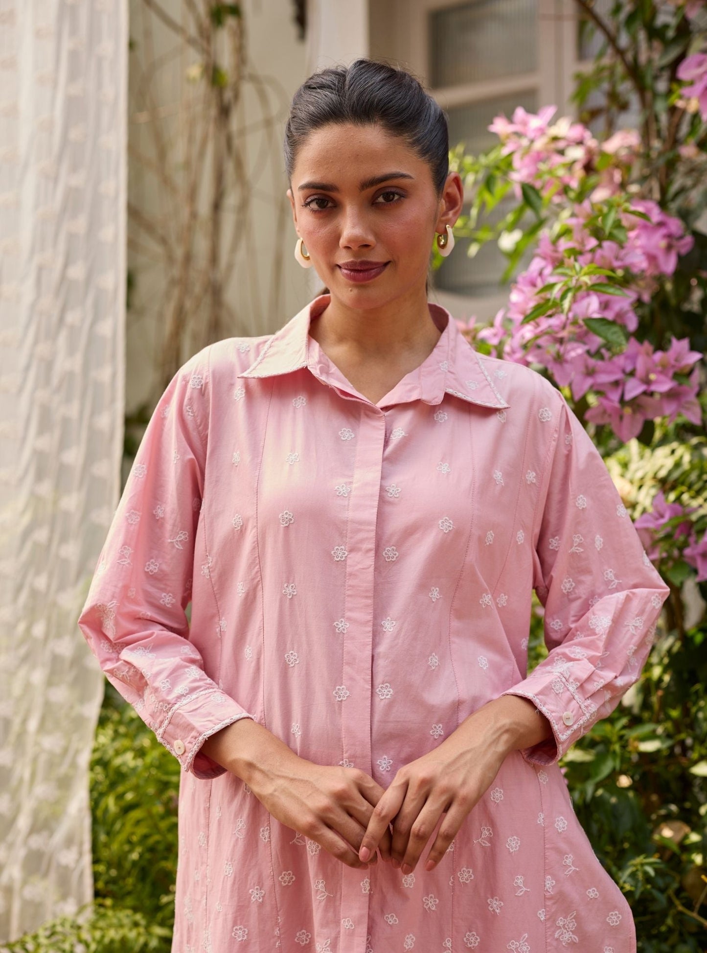 Sahana Supima Cotton Pink Long Shirt Co-ord Set