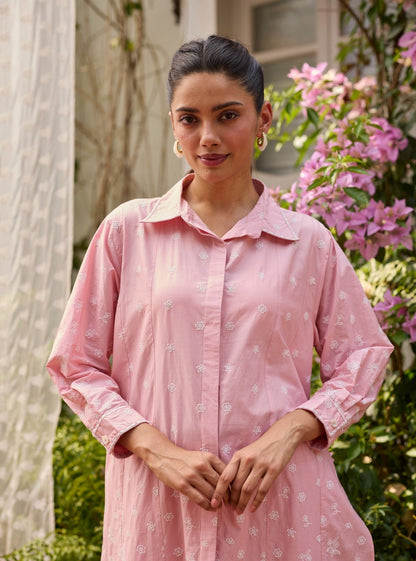 Sahana Supima Cotton Pink Long Shirt Co-ord Set