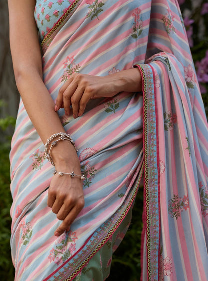 Rava Lawn Printed Green Saree