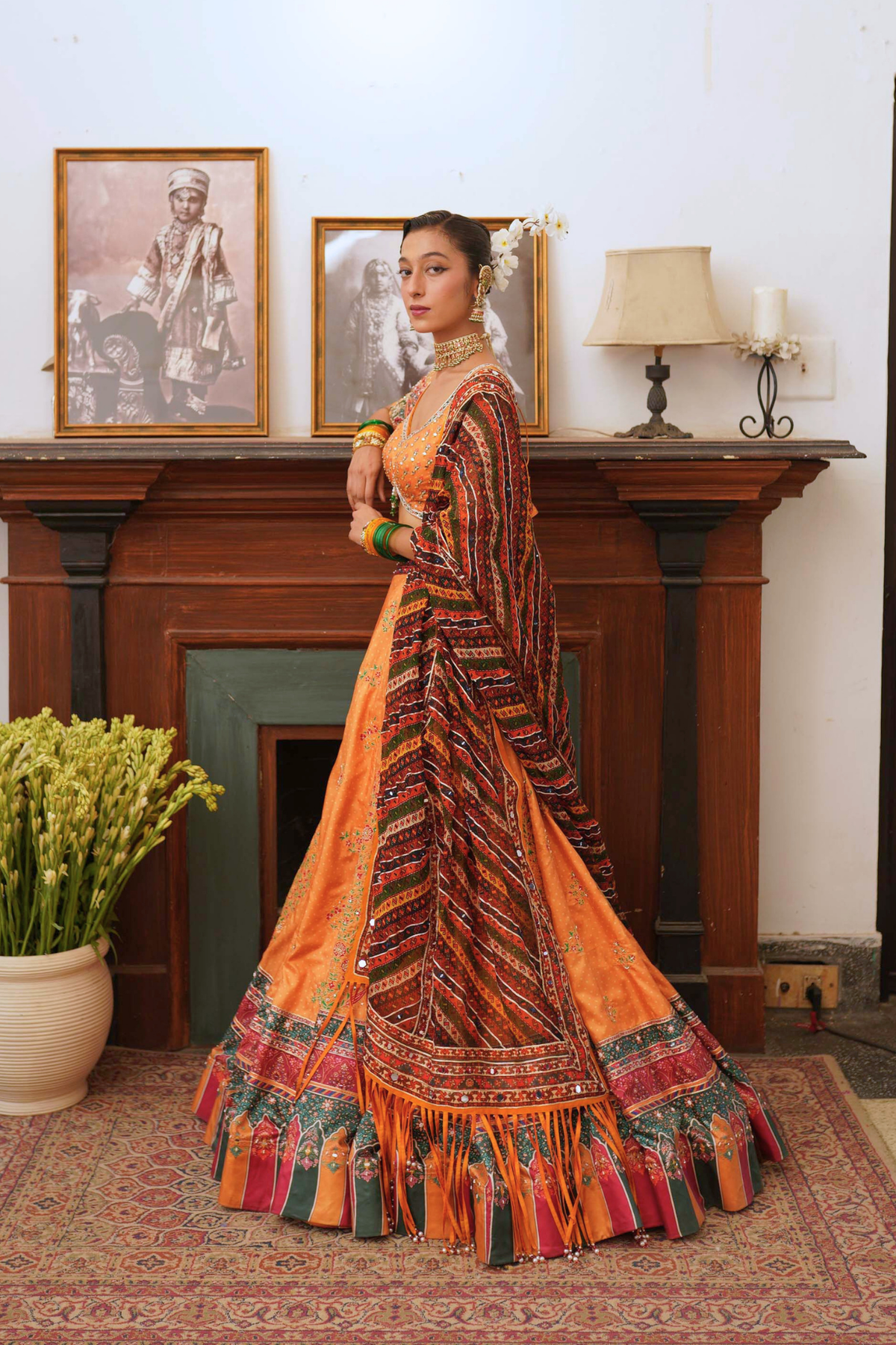Mustard bandhani lehenga set