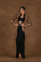Women's Embroidered Black Sleeved Jacket Set