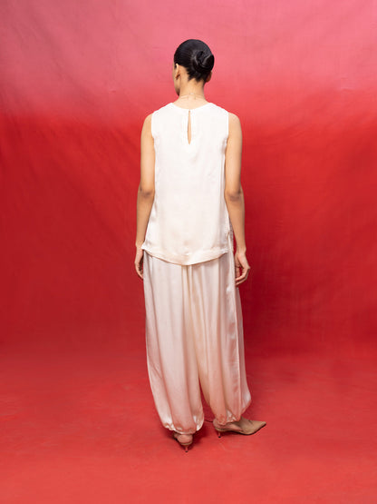 Handwoven Ivory Silk Embroidered Top and Pant Set