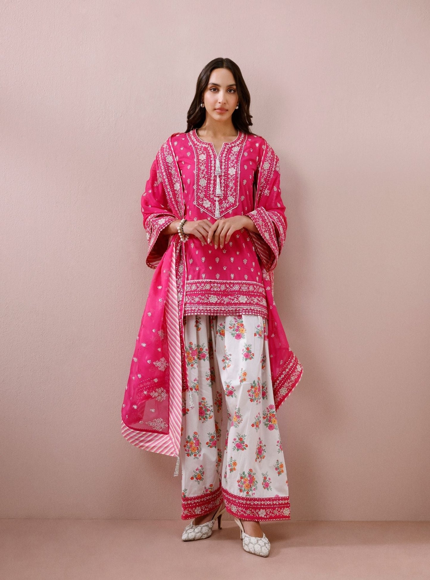 Sivi Supima Cotton Fuchsia Kurta with Farshi Salwar