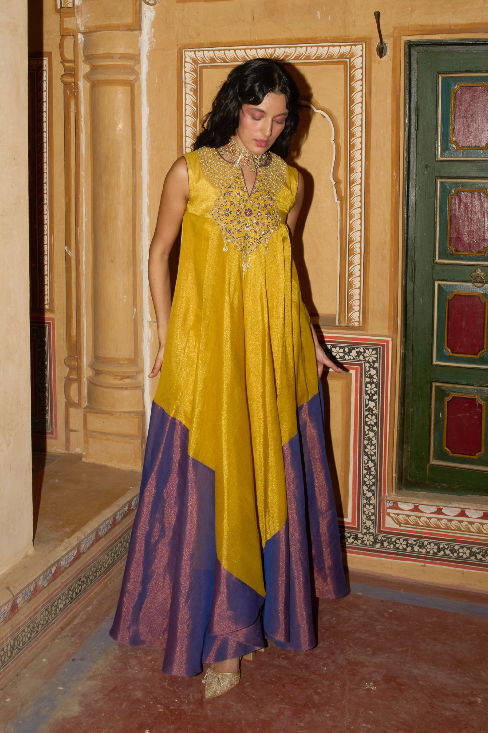 Mustard yellow and purple choga