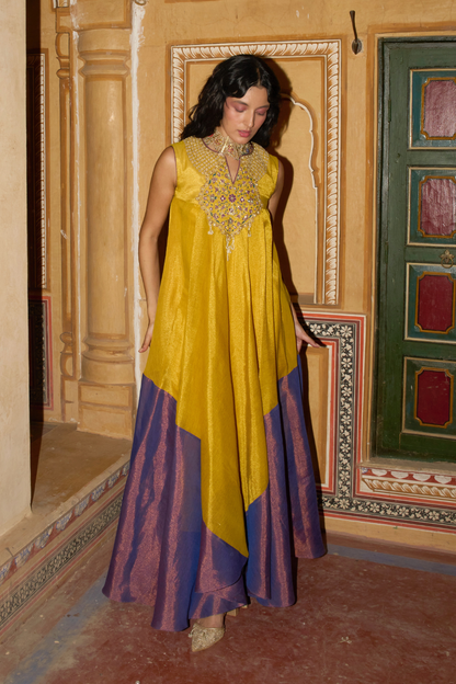 Mustard yellow and purple choga