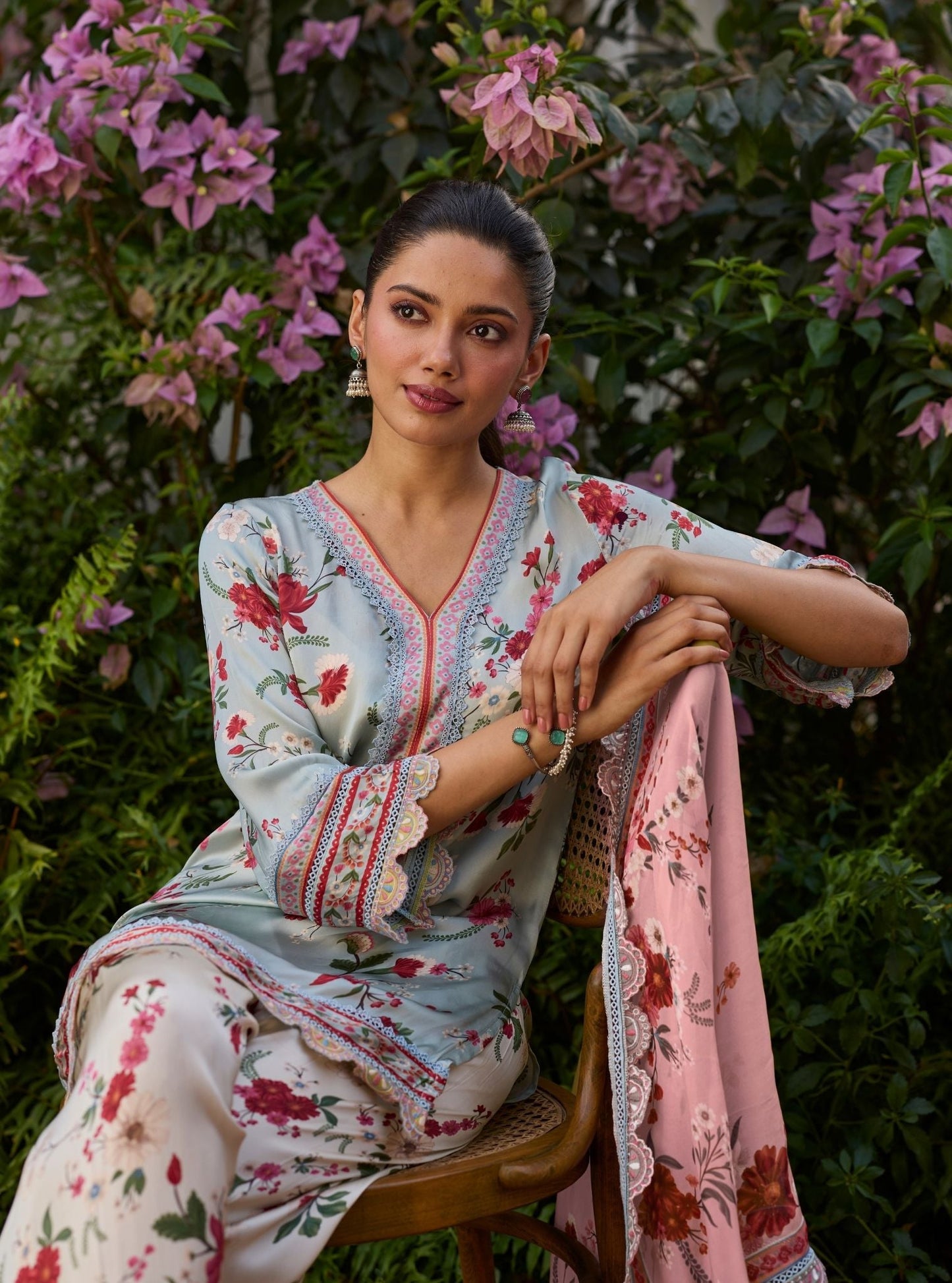 Kena Cupro Satin Blue Kurta Set