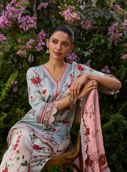 Kena Cupro Satin Blue Kurta Set