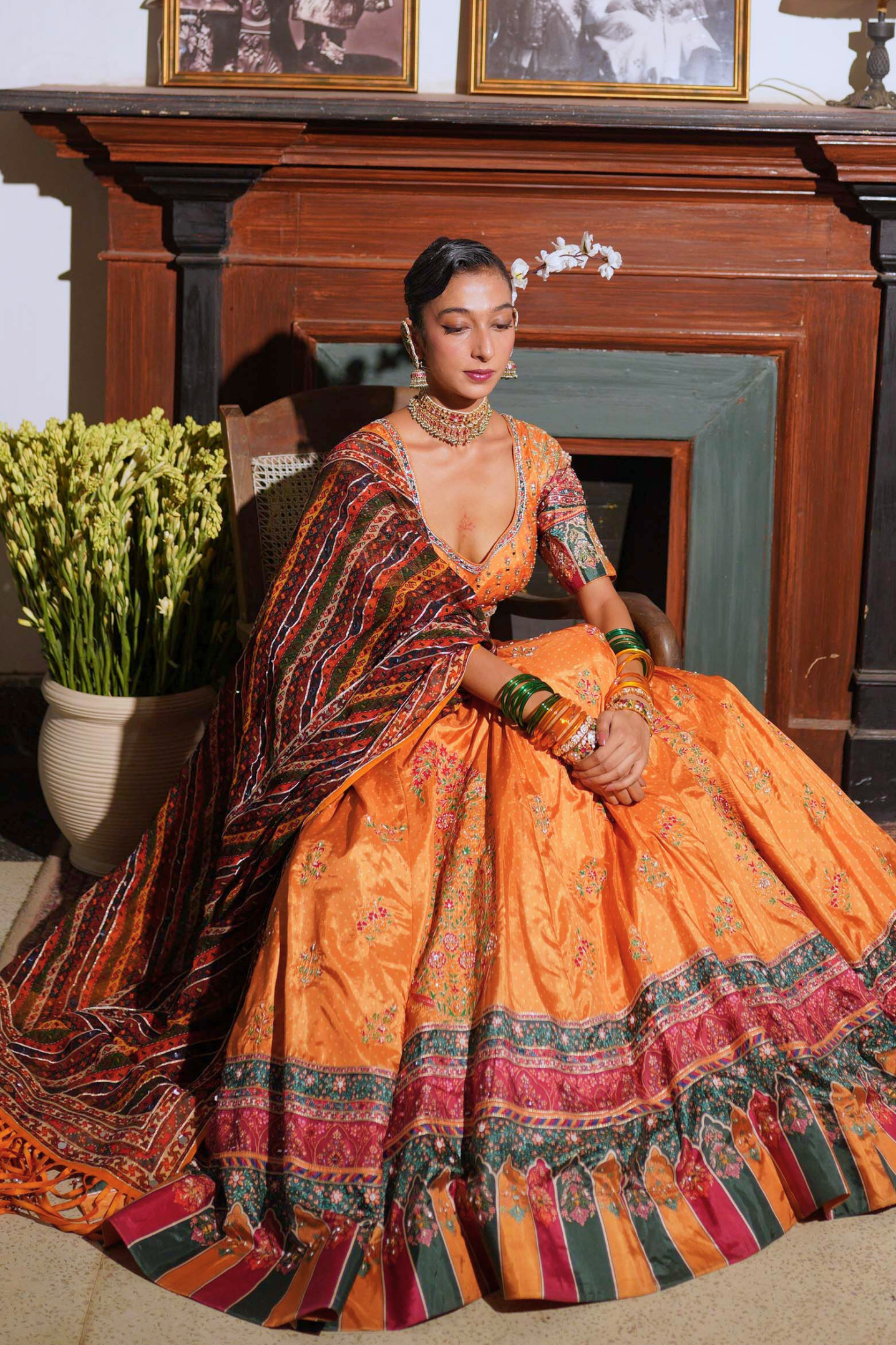 Mustard bandhani lehenga set