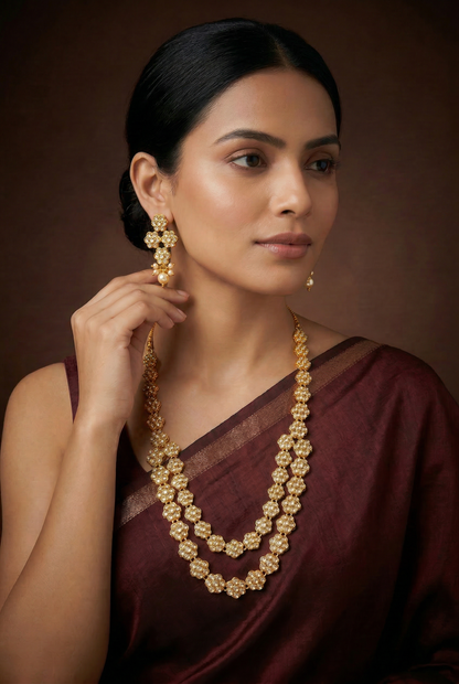 Neena White Gold Finish Jadau Long Set