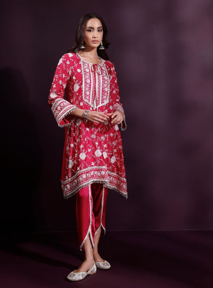Sanae Cupro Satin Fuschia Kurta Set