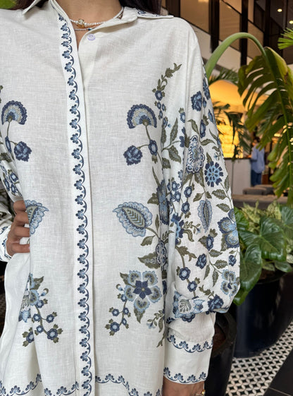 Fleur Printed Linen White Co-ord Set