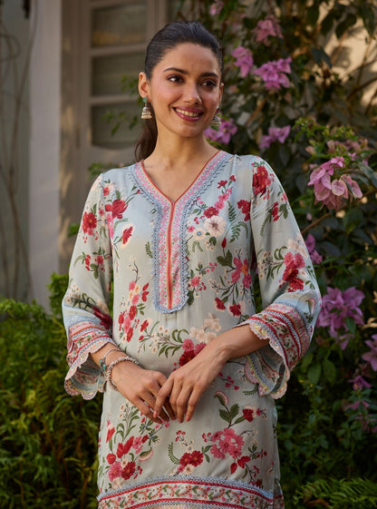 Kena Cupro Satin Blue Kurta Set