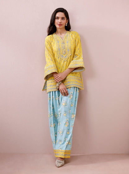 Sivi Supima Cotton Yellow Kurta with Farshi Salwar