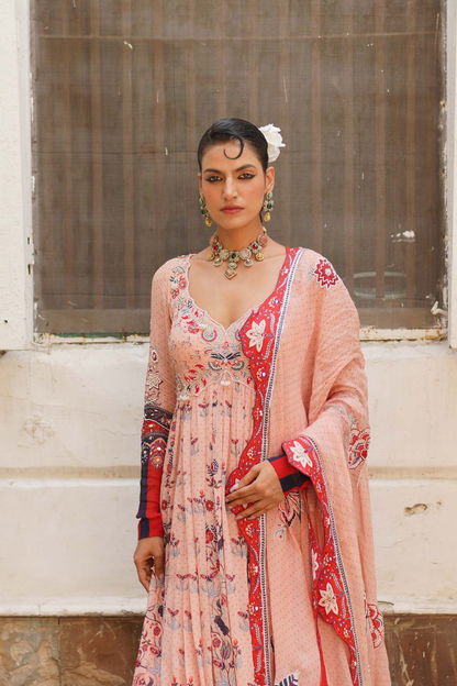 Pink floral Anarkali set