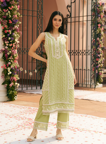 Shringar Organza Green Kurta Set