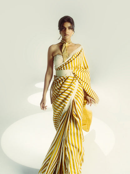 Ochre Candy Cane Saree