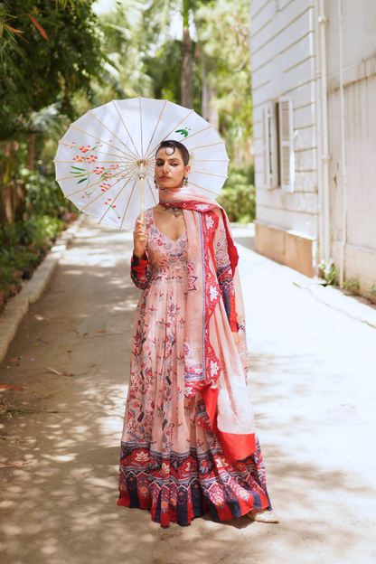 Pink floral Anarkali set