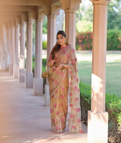 SUMMIYYA In Chand Golden Shimmer Organza Saree Set
