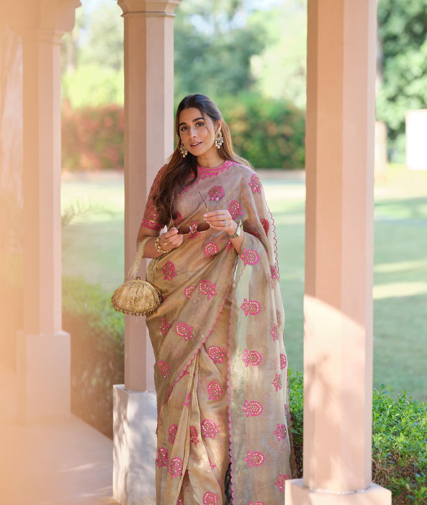 SUMMIYYA In Chand Golden Shimmer Organza Saree Set