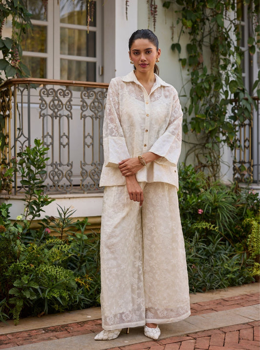 Sovana Organza Off White Co-ord Set
