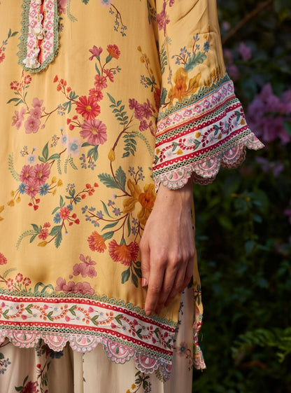 Kena Cupro Satin Mustard Kurta Set