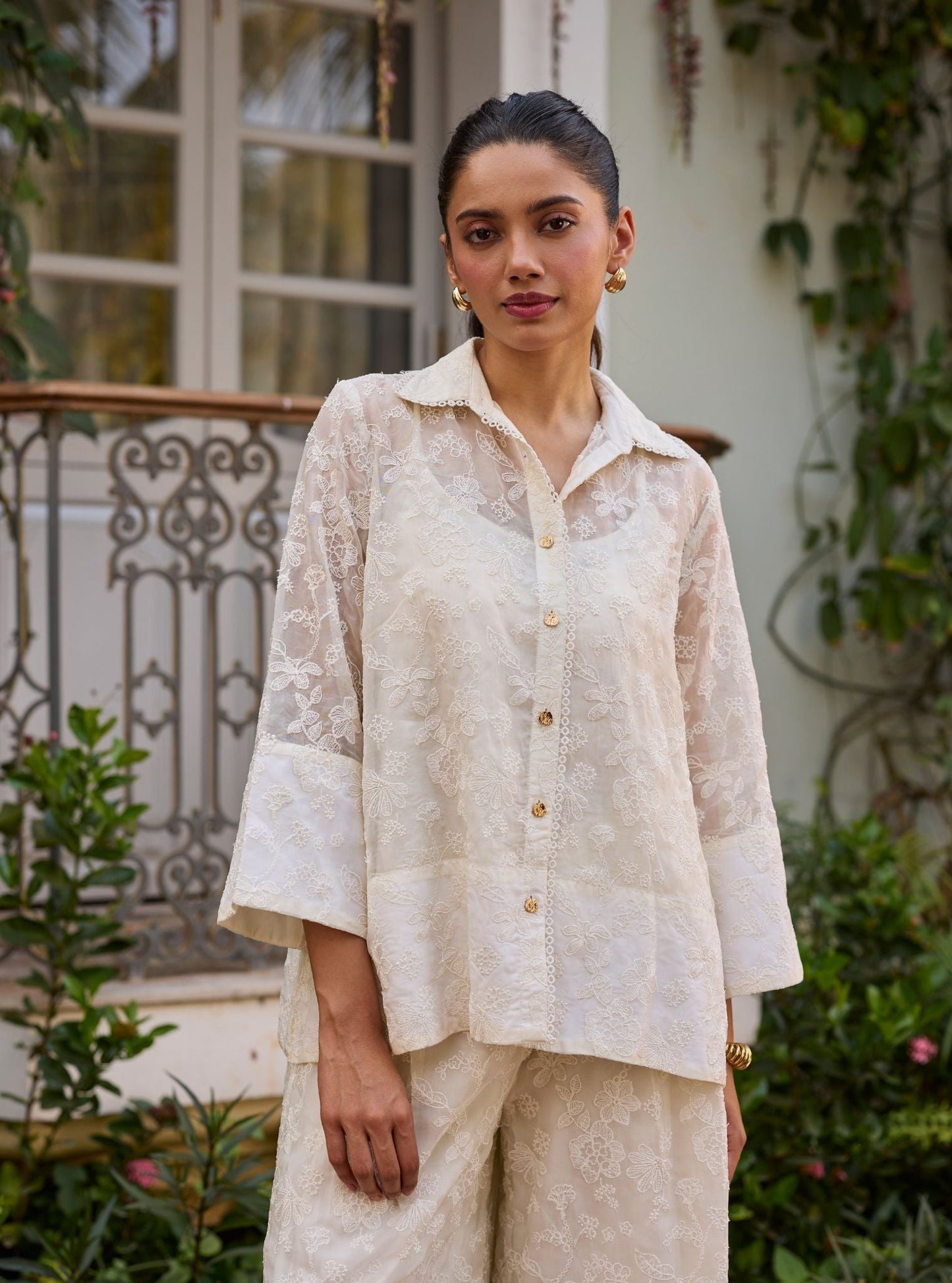 Sovana Organza Off White Co-ord Set