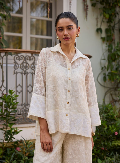 Sovana Organza Off White Co-ord Set