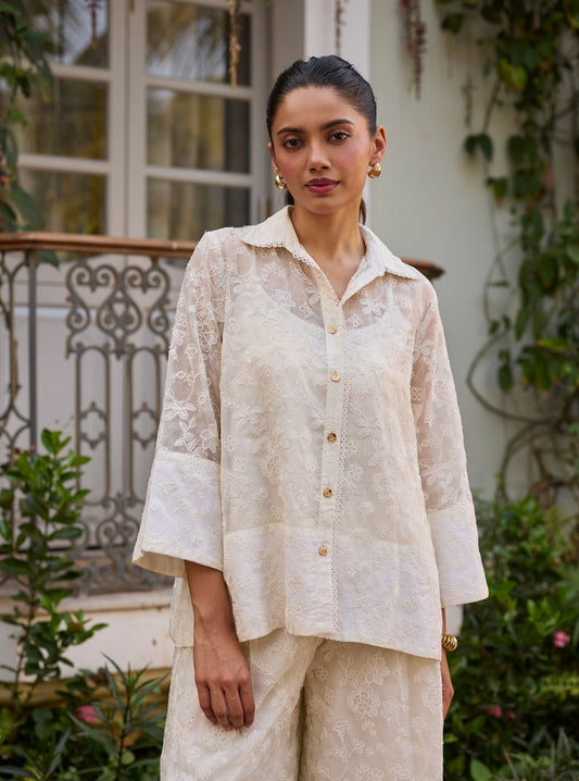Sovana Organza Off White Co-ord Set