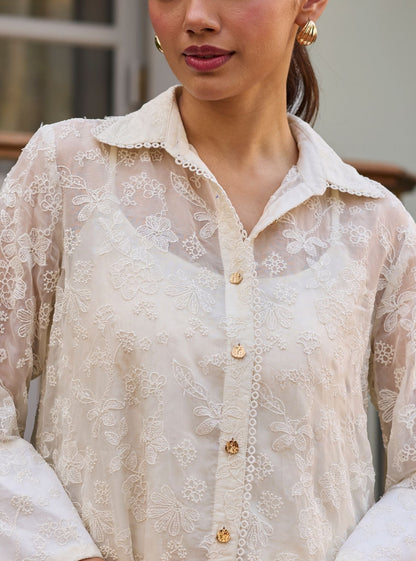 Sovana Organza Off White Co-ord Set