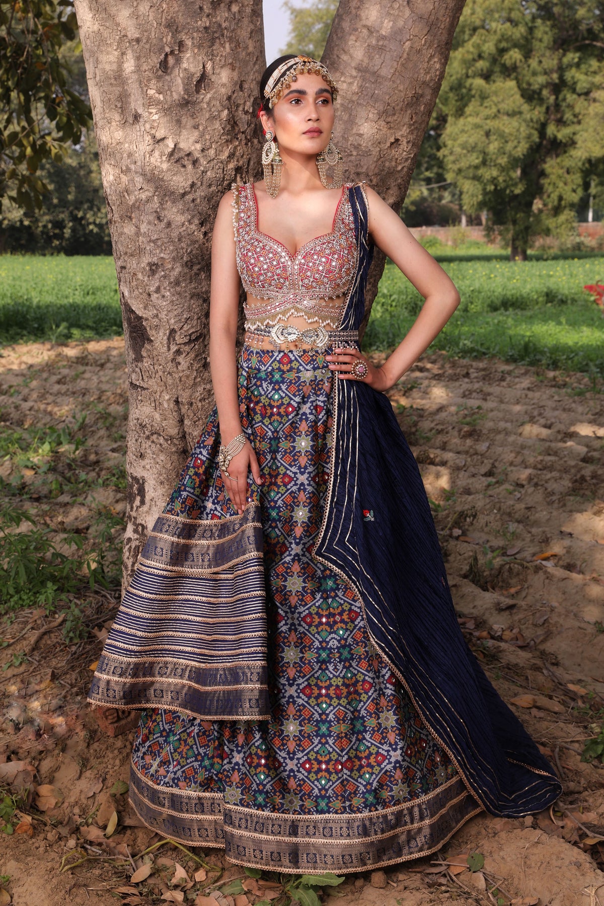 Women's Midnight Blue Woven Embroidered Lehenga