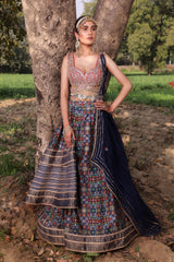 Women's Midnight Blue Woven Embroidered Lehenga