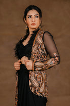 Women's Embroidered Black Sleeved Jacket Set sideview