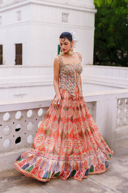 Orange corset skirt set