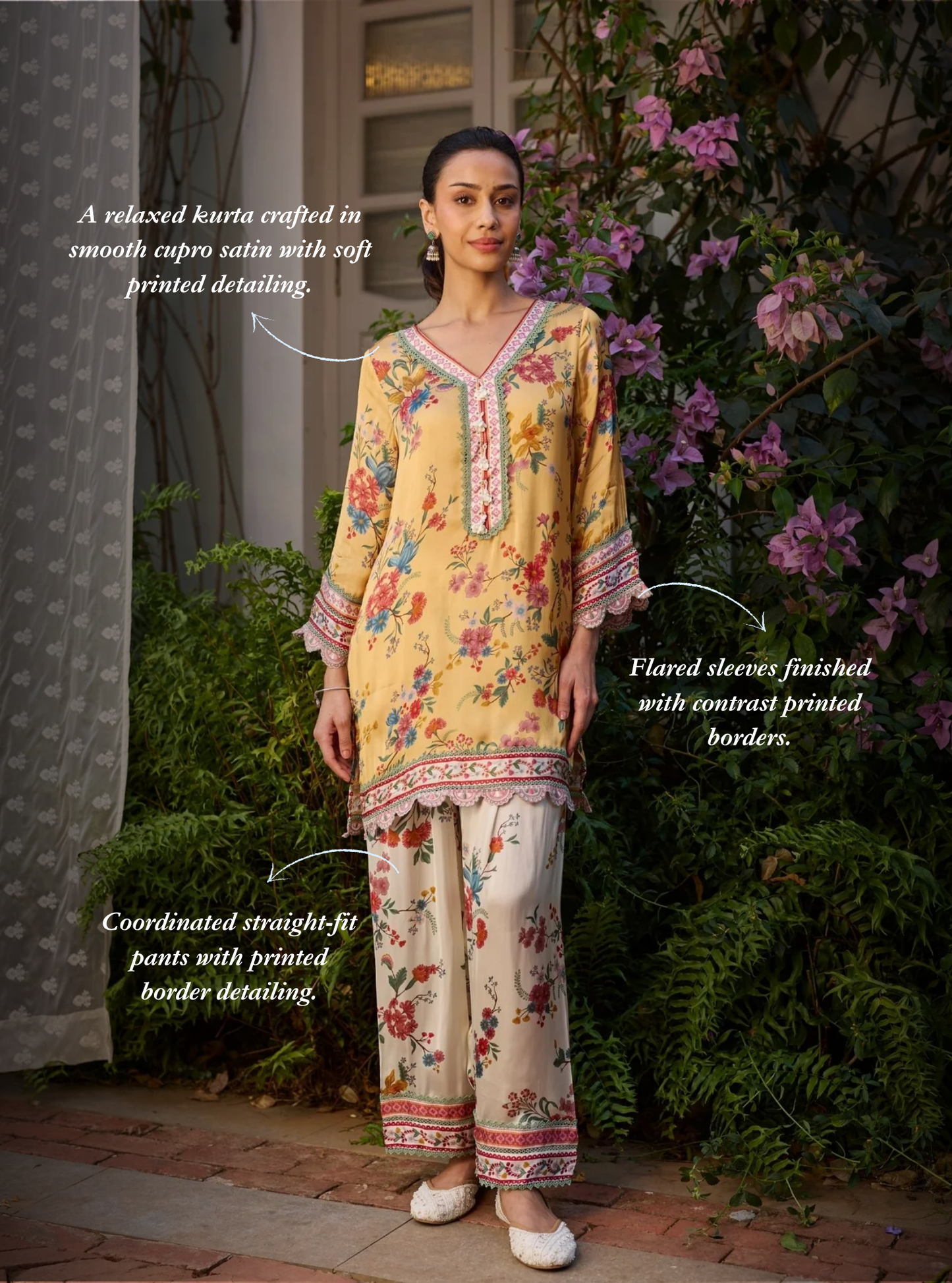 Kena Cupro Satin Mustard Kurta Set