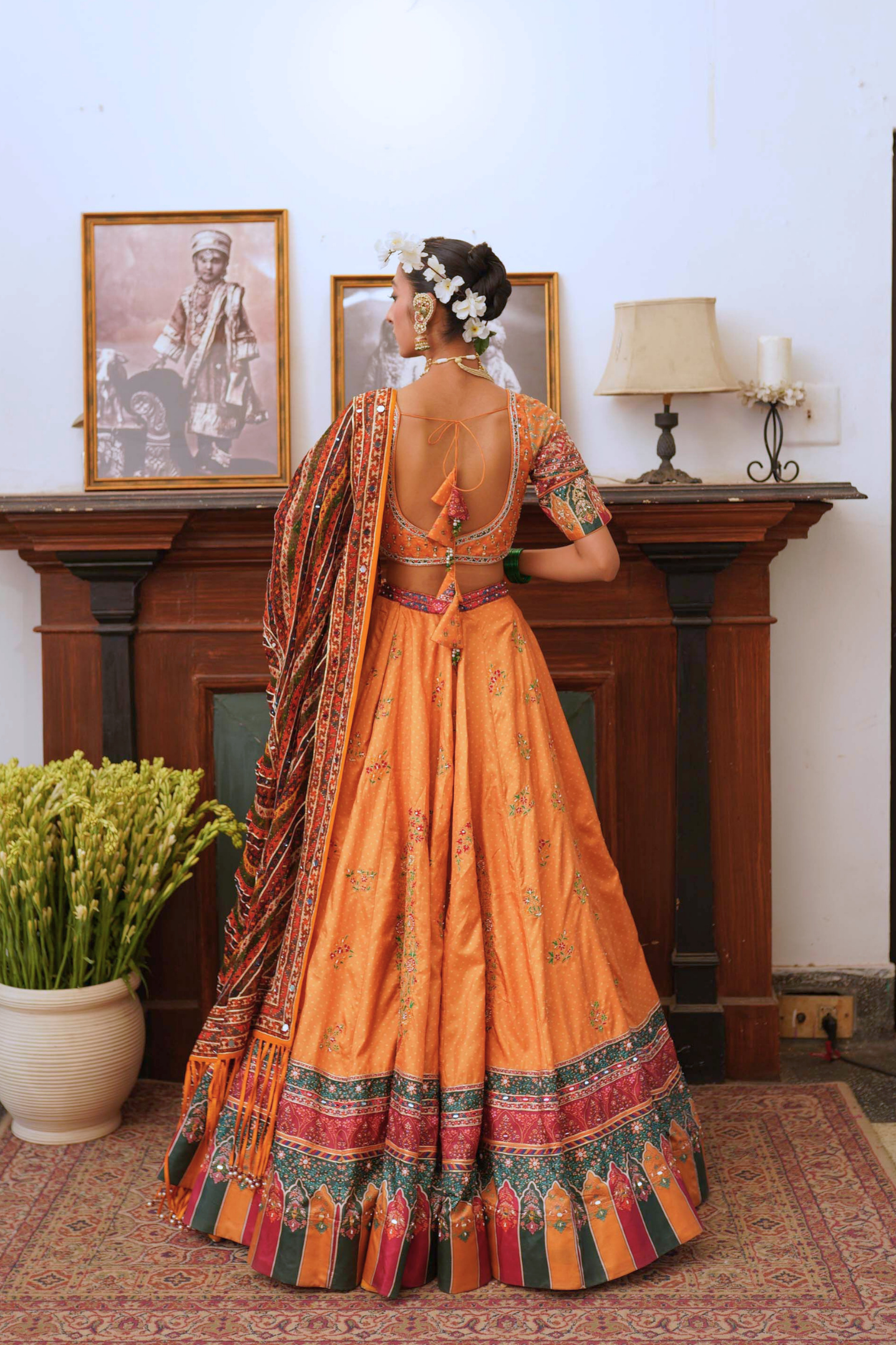 Mustard bandhani lehenga set