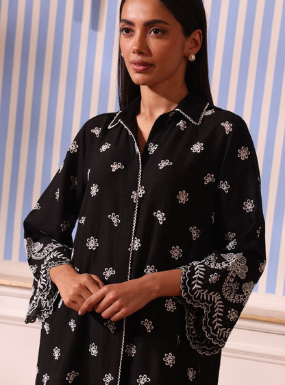 Mulmul Linen Odin Black Kurta With Mulmul Linen Odin Black Pant