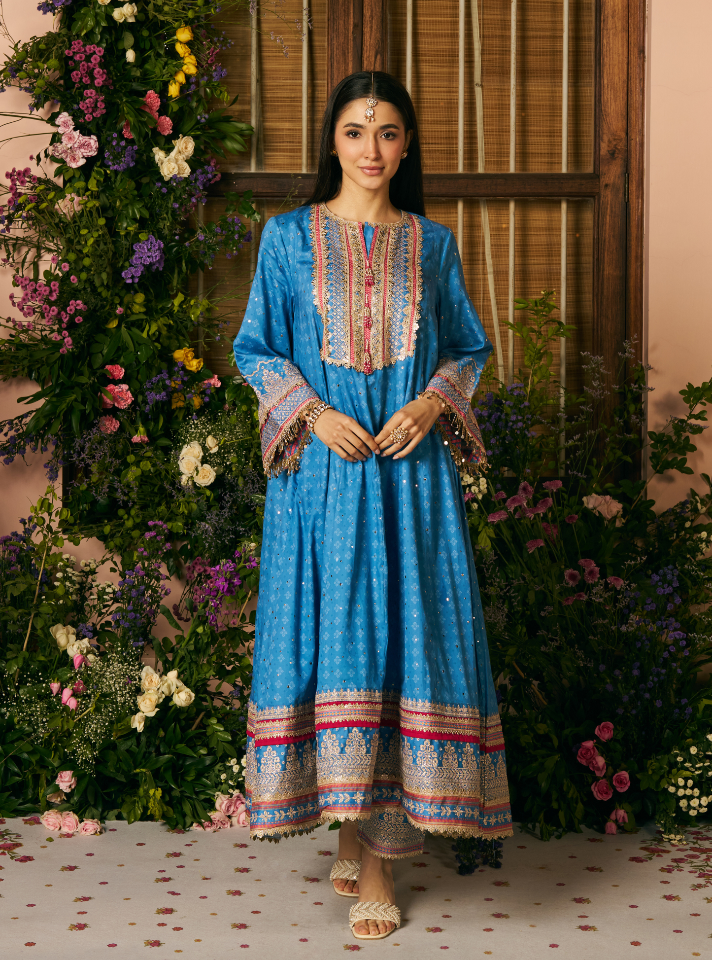 Maitri Pima Satin Steel Blue Kurta Set
