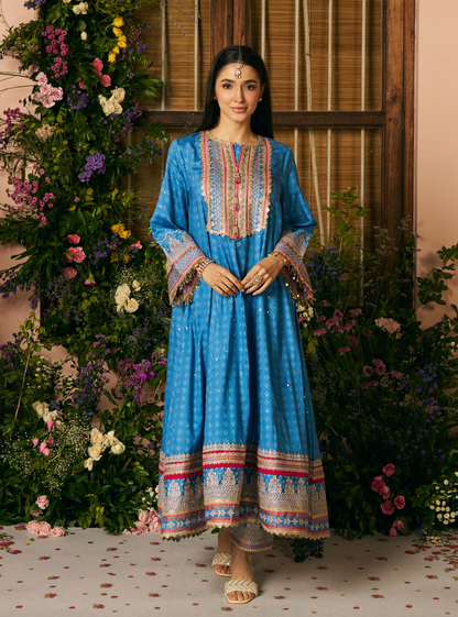 Maitri Pima Satin Steel Blue Kurta Set