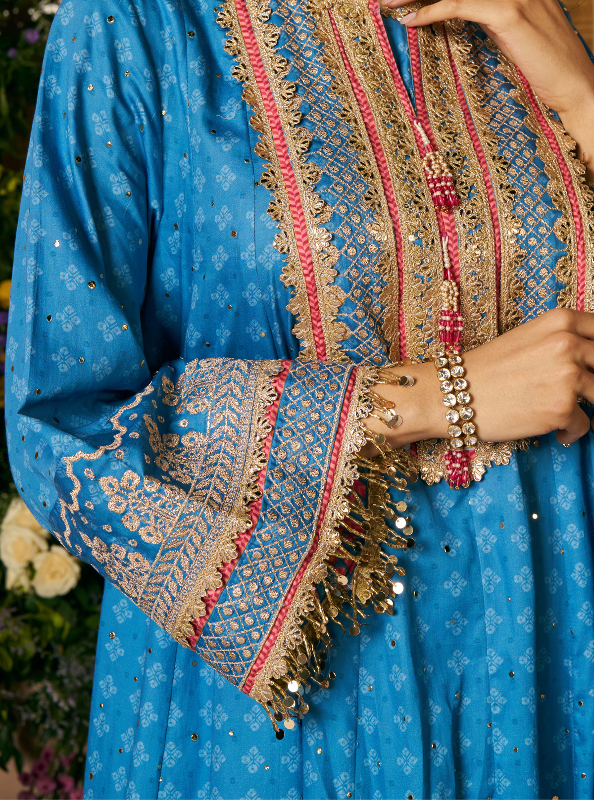 Maitri Pima Satin Steel Blue Kurta Set
